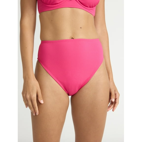 Time and Tru Women’s and Women's Plus Hi Cut High Rise Bikini Bottoms, Sizes XS-2X