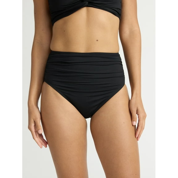 Time and Tru Women’s and Women's Plus Ruched High Waited Bikini Bottoms, Sizes XS-2X