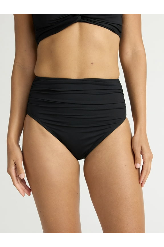 Women’s and Women's Plus Ruched High Waited Bikini Bottoms, Sizes XS-2X