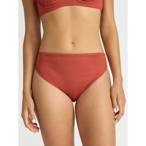 Time and Tru Women’s and Women's Plus High Cut Mid Rise Bikini Bottoms, Sizes XS-2X
