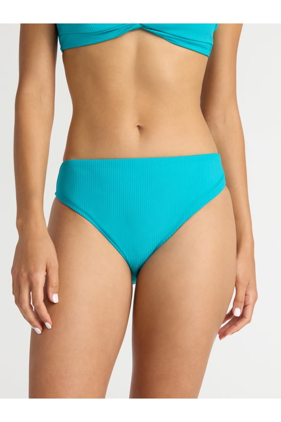 Women's High Cut Mid Rise Bikini Bottoms, Sizes XS-2X