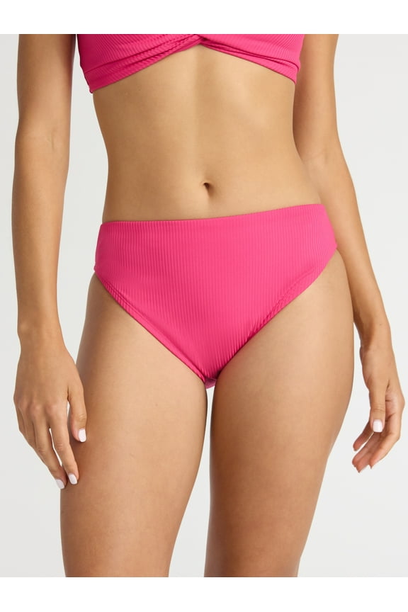 Women’s and Women's Plus Hi Cut Mid Rise Bikini Bottoms, Sizes XS-2X