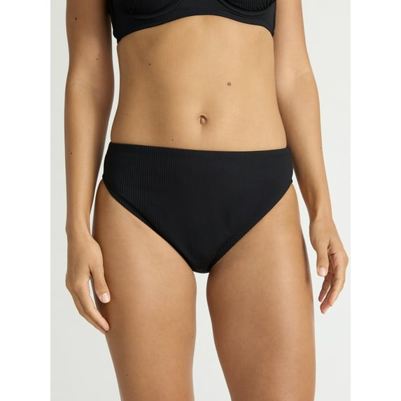 Time and Tru Women’s and Women's Plus High Cut Mid Rise Bikini Bottoms, Sizes XS-2X