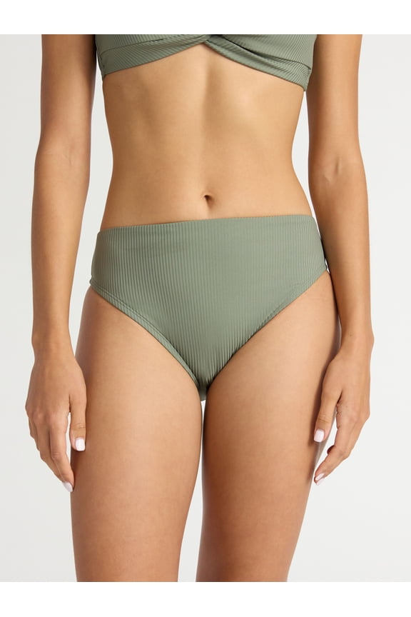 Women’s and Women's Plus High Cut Mid Rise Bikini Bottoms, Sizes XS-2X