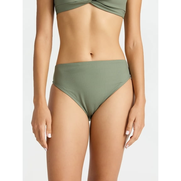 Time and Tru Women’s and Women's Plus Hi Cut Mid Rise Bikini Bottoms, Sizes XS-2X