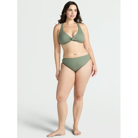 Time and Tru Women’s and Women's Plus High Cut Mid Rise Bikini Bottoms, Sizes XS-2X