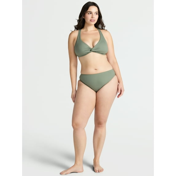 Time and Tru Women’s and Women's Plus High Cut Mid Rise Bikini Bottoms, Sizes XS-2X