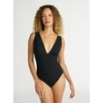 thumbnail image 1 of Time and Tru Women’s and Women’s Plus Ribbed Plunge One Piece Swimsuit, Sizes XS-2X, 1 of 6