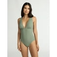 thumbnail image 1 of Time and Tru Women’s and Women’s Plus Ribbed Plunge One Piece Swimsuit, Sizes XS-2X, 1 of 6