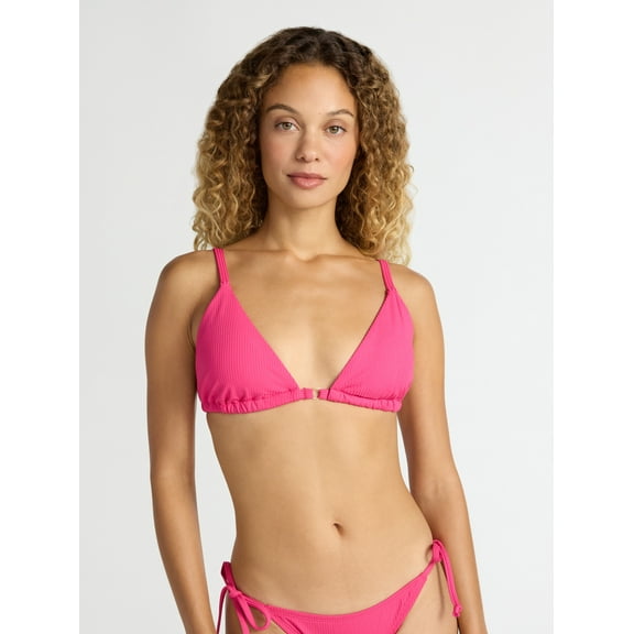 Time and Tru Women's and Women’s Plus Ottoman Rib Triangle Bikini Top, Sizes XS- 2X