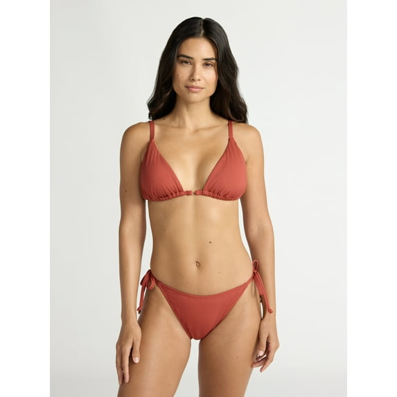 Time and Tru Women's and Women’s Plus Ottoman Rib Triangle Bikini Top, Sizes XS- 2X