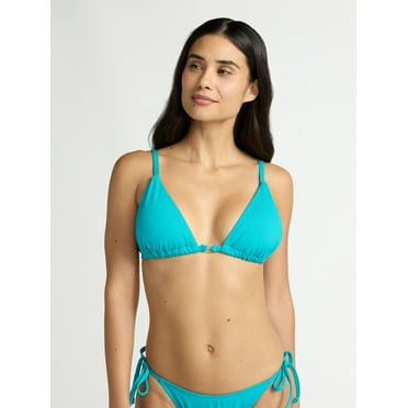 Time and Tru Women's and Women’s Plus Ottoman Rib Triangle Bikini Top, Sizes XS- 2X