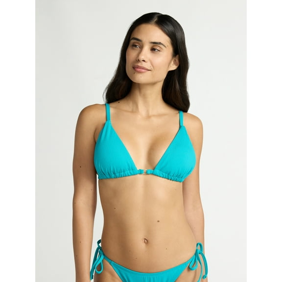 Time and Tru Women's and Womenโs Plus Ottoman Rib Triangle Bikini Top, Sizes XS- 2X