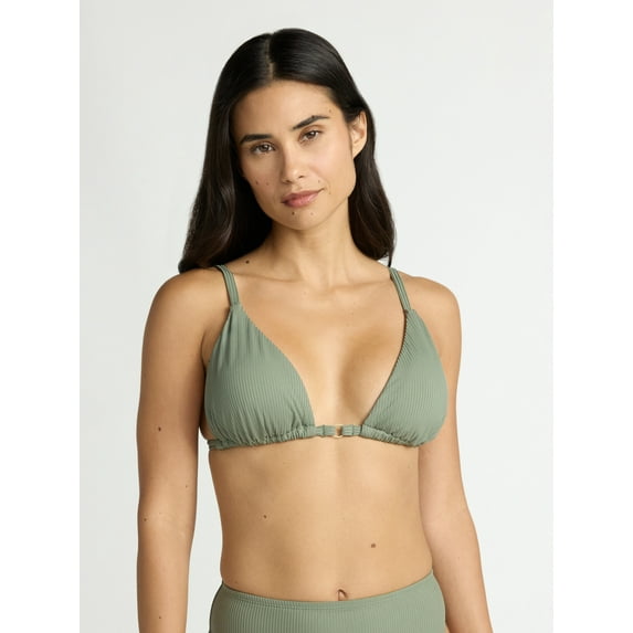 Time and Tru Women's and Women’s Plus Ottoman Rib Triangle Bikini Top, Sizes XS- 2X