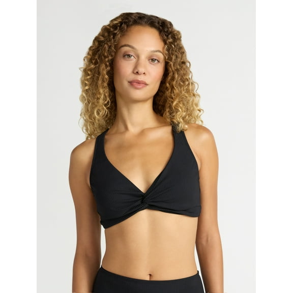 Time and Tru Women's and Women's Plus Ribbed Twist Front Bikini Top, Sizes XS-2X