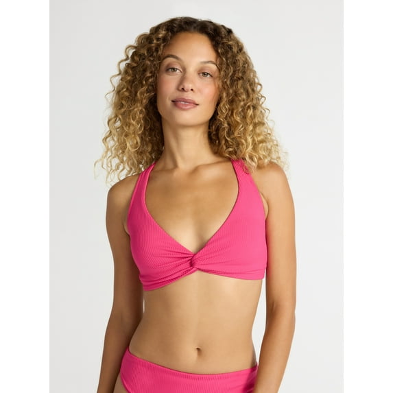Time and Tru Women's and Women's Plus Ribbed Twist Front Bikini Top, Sizes XS-2X