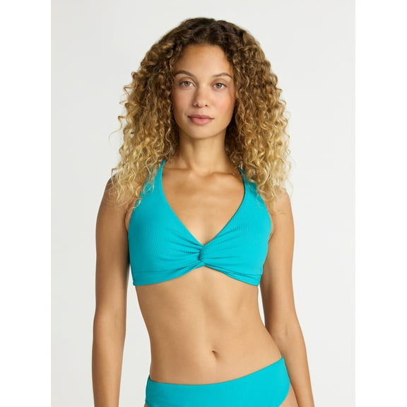 Time and Tru Women's and Women's Plus Ribbed Twist Front Bikini Top, Sizes XS-2X
