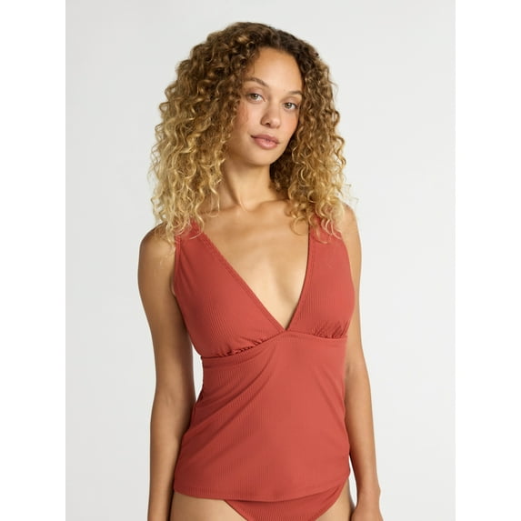 Time and Tru Women’s and Women’s Plus V Neck Tankini Top, Sizes XS-2X