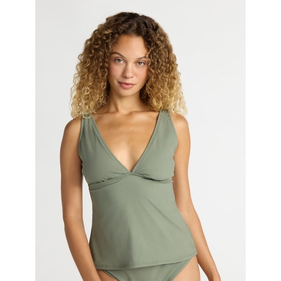 Time and Tru Women’s and Women’s Plus V Neck Tankini Top, Sizes XS-2X