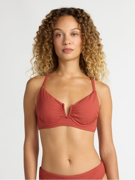 Women's and Women's Plus V Wire Underwire Bikini Top, Sizes XS-2X