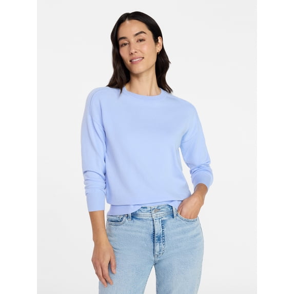 Time and Tru Women's Crewneck Sweater with Long Sleeves, Lightweight, Sizes XS-XXXL