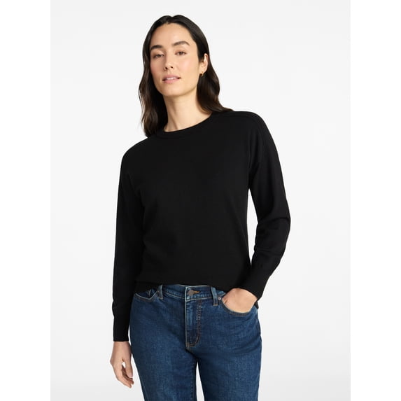 Time and Tru Women's Crewneck Sweater with Long Sleeves, Lightweight, Sizes XS-XXXL