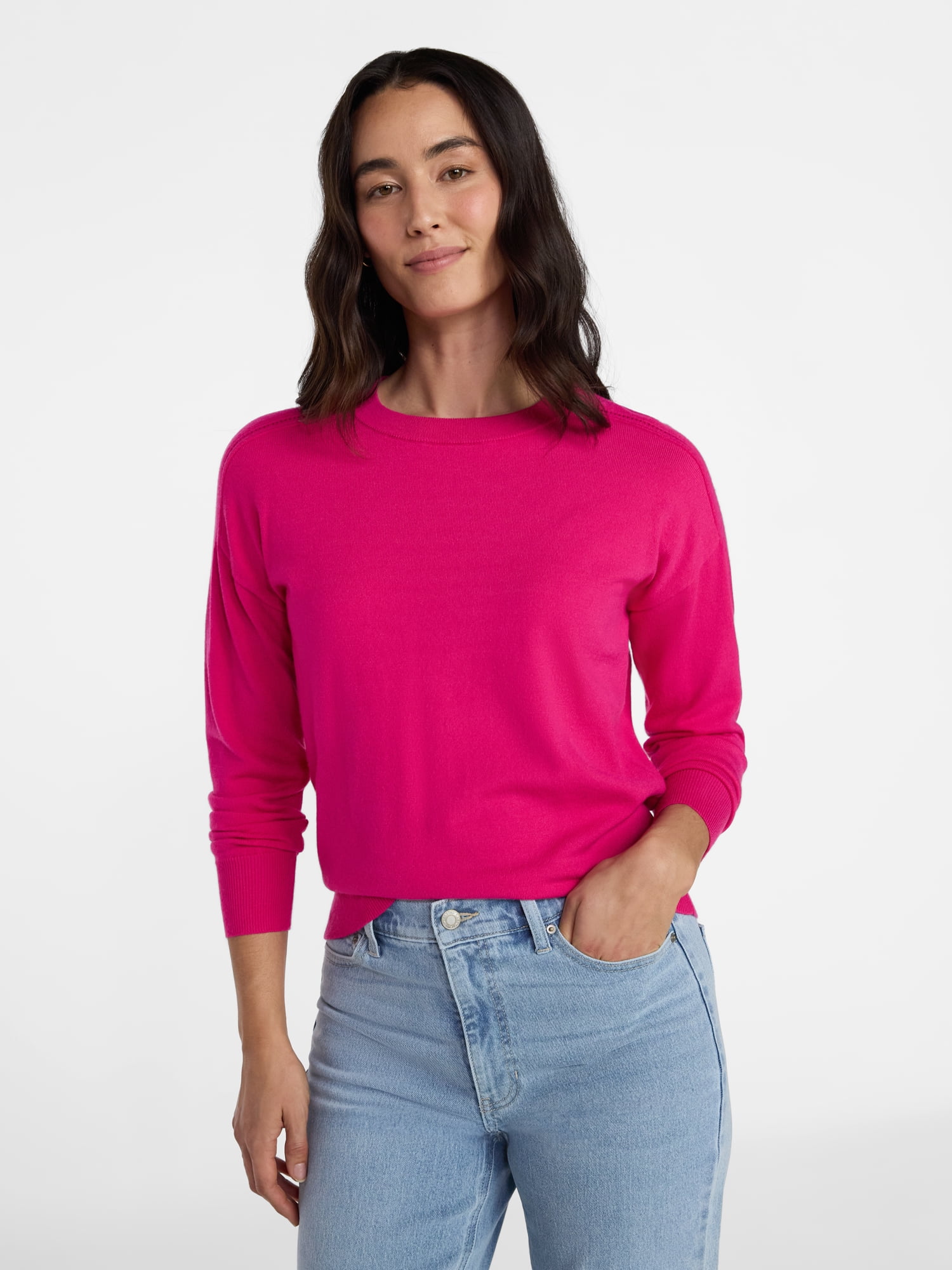 Time and Tru Women's Crewneck Sweater with Long Sleeves, Lightweight, Sizes XS-XXXL