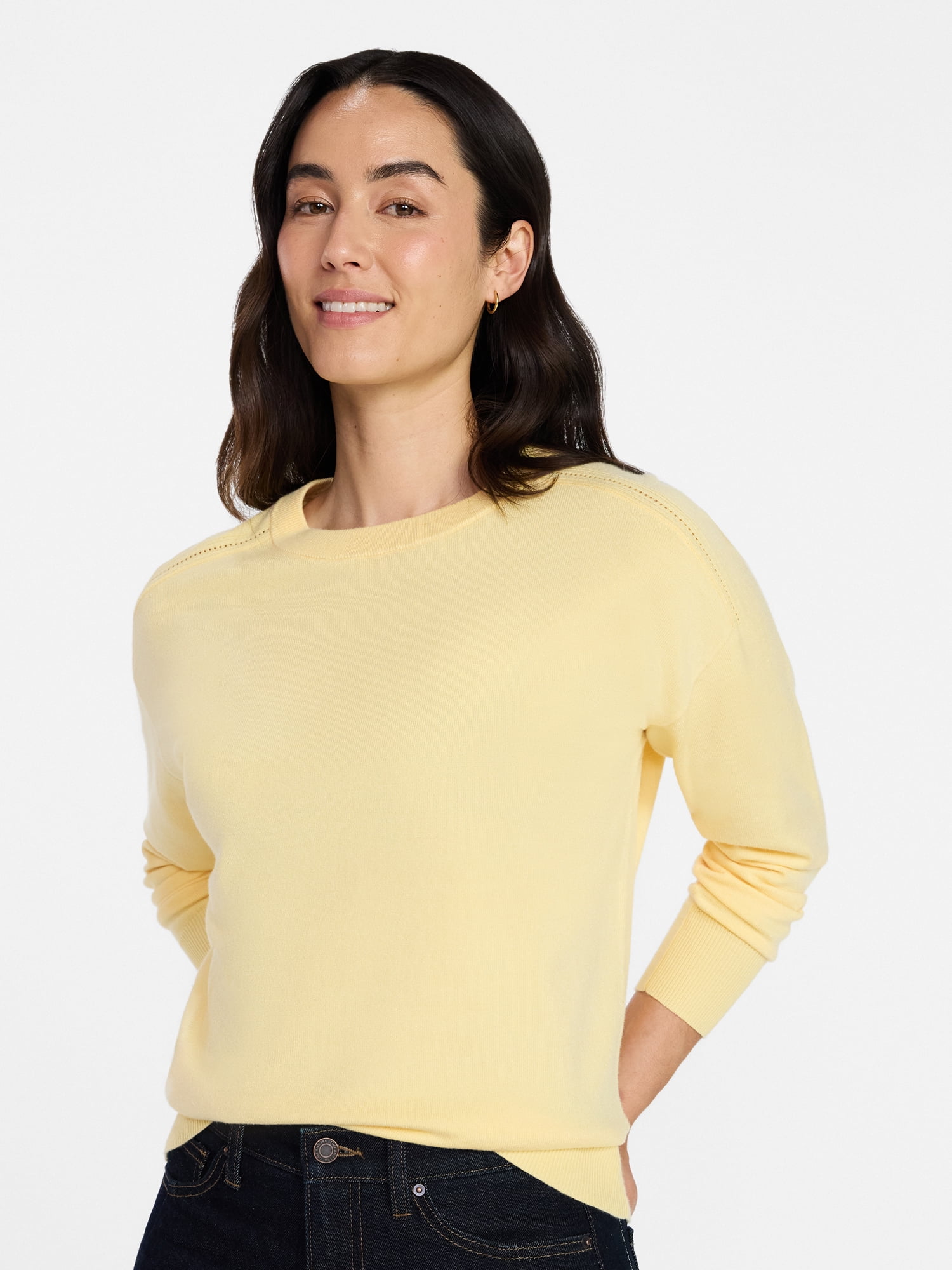 Time and Tru Women's Crewneck Sweater with Long Sleeves, Lightweight, Sizes XS-XXXL