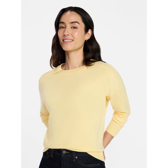 Time and Tru Women's Crewneck Sweater with Long Sleeves, Lightweight, Sizes XS-XXXL