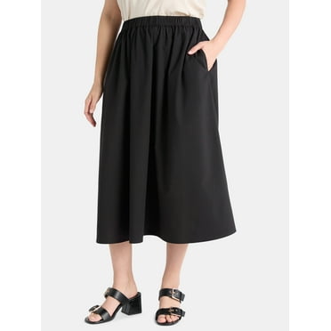 Time and Tru's Women's Pull On Midi Skirt with Pockets, XS-XXXL