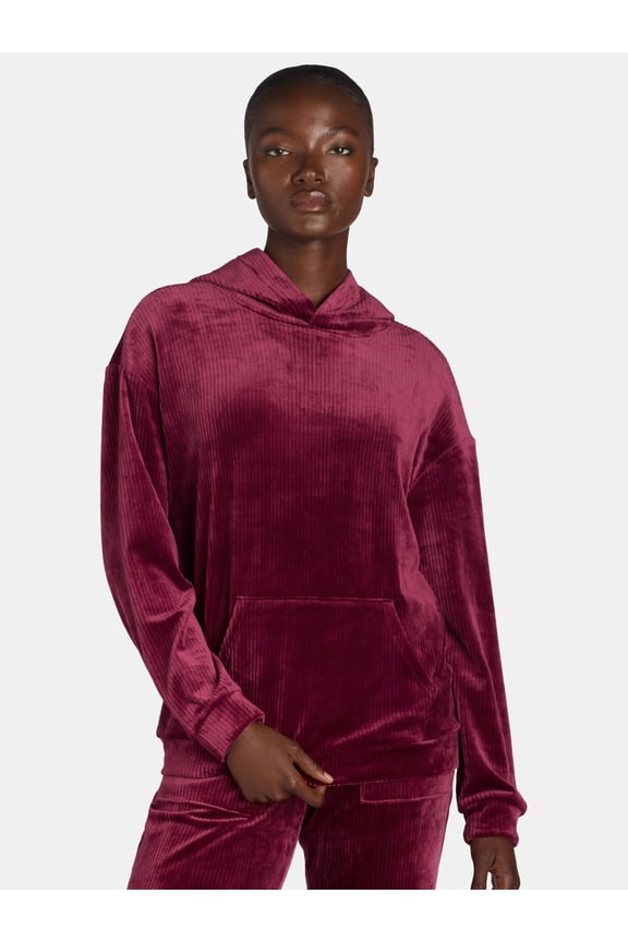 's Women’s Ribbed Velour Hoodie Sweatshirt, Sizes S-XXXL