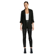 Time and True Women's Relaxed Fit Button Front Ponte Blazer with Adjustable Sleeves, Sizes XS-XXXL