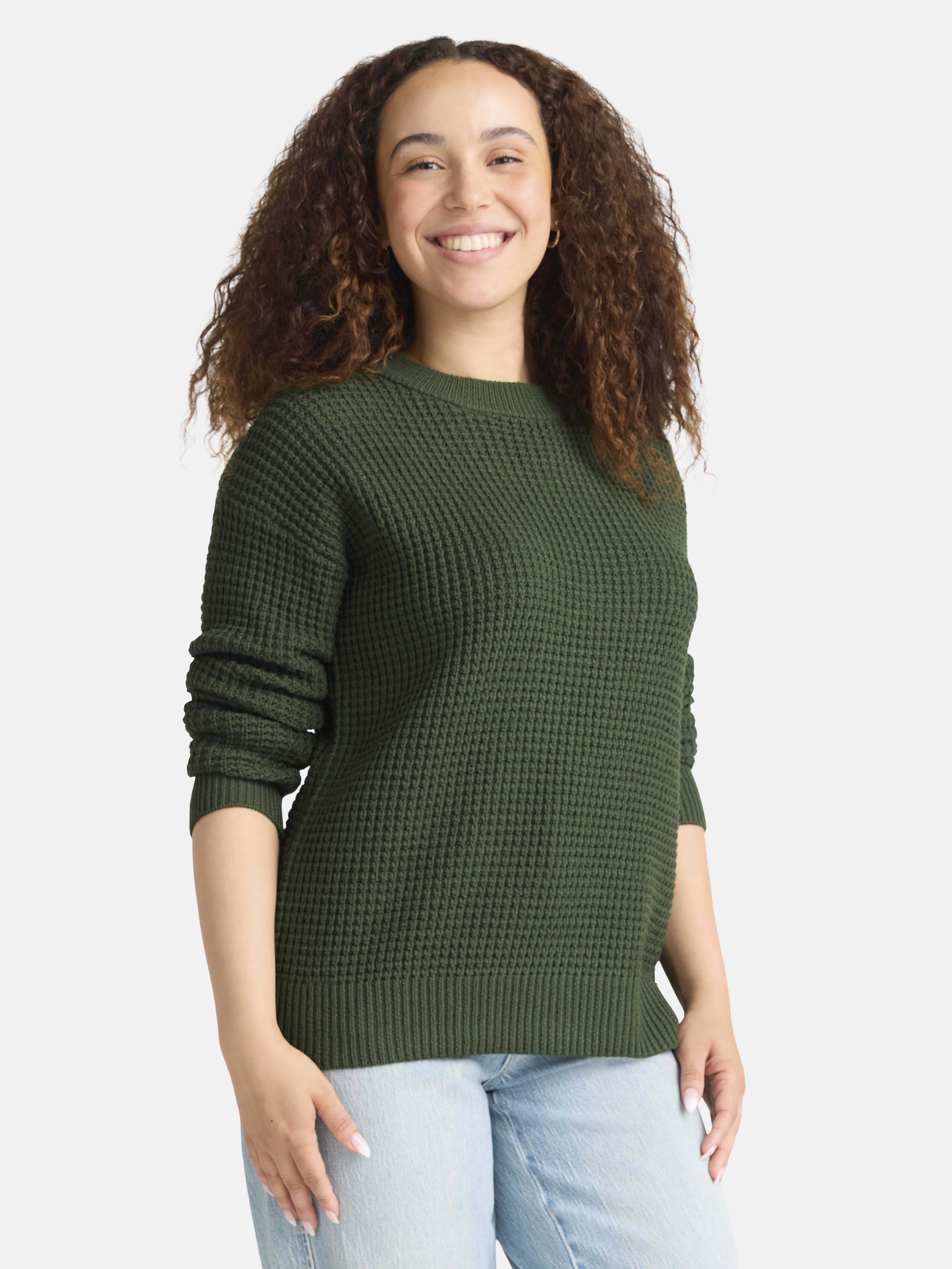 Time and Tru Women's and Women's Plus Waffle Stitch Sweater, Midweight, Sizes XS-4X