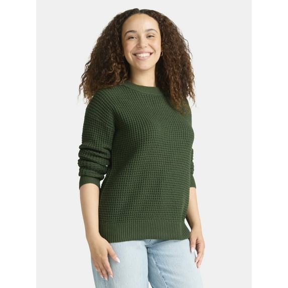Time and Tru Women's and Women's Plus Waffle Stitch Sweater, Midweight, Sizes XS-4X