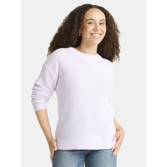 Time and Tru Women's and Women's Plus Waffle Stitch Sweater, Midweight, Sizes XS-4X