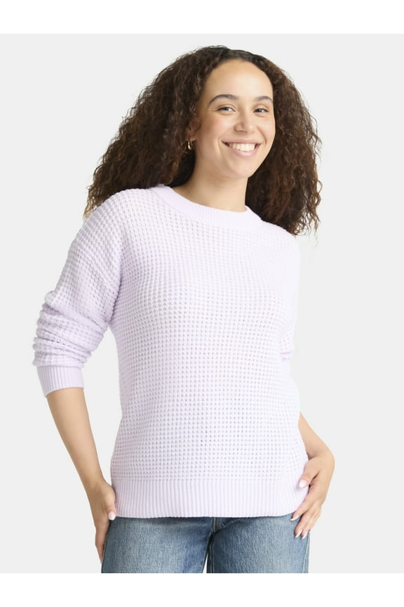 Women's and Women's Plus Waffle Stitch Sweater, Midweight, Sizes XS-4X