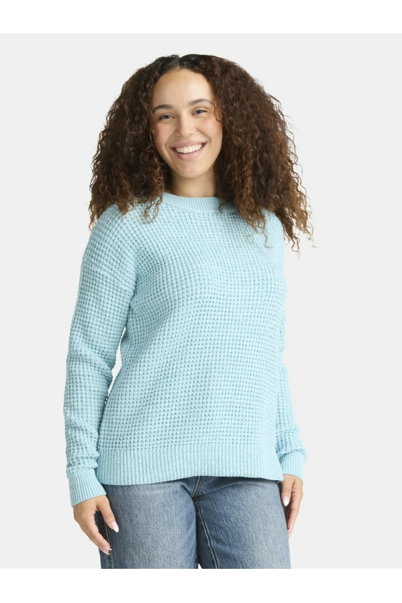 Women's and Women's Plus Waffle Stitch Sweater, Midweight, Sizes XS-4X