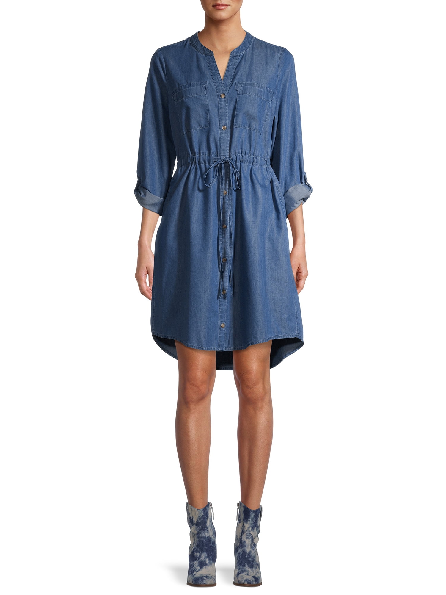 Time and True Women's Woven Utility Shirt Dress