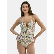 Time and True Women's and Women's Plus Tie Front Tankini Swim Top, Sizes S-3X