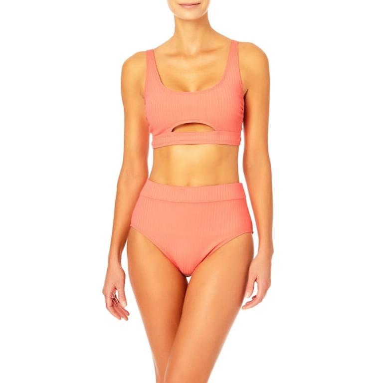 Time and True Women's and Women's Plus Wide Rib Swim Bottoms with Cut Out 