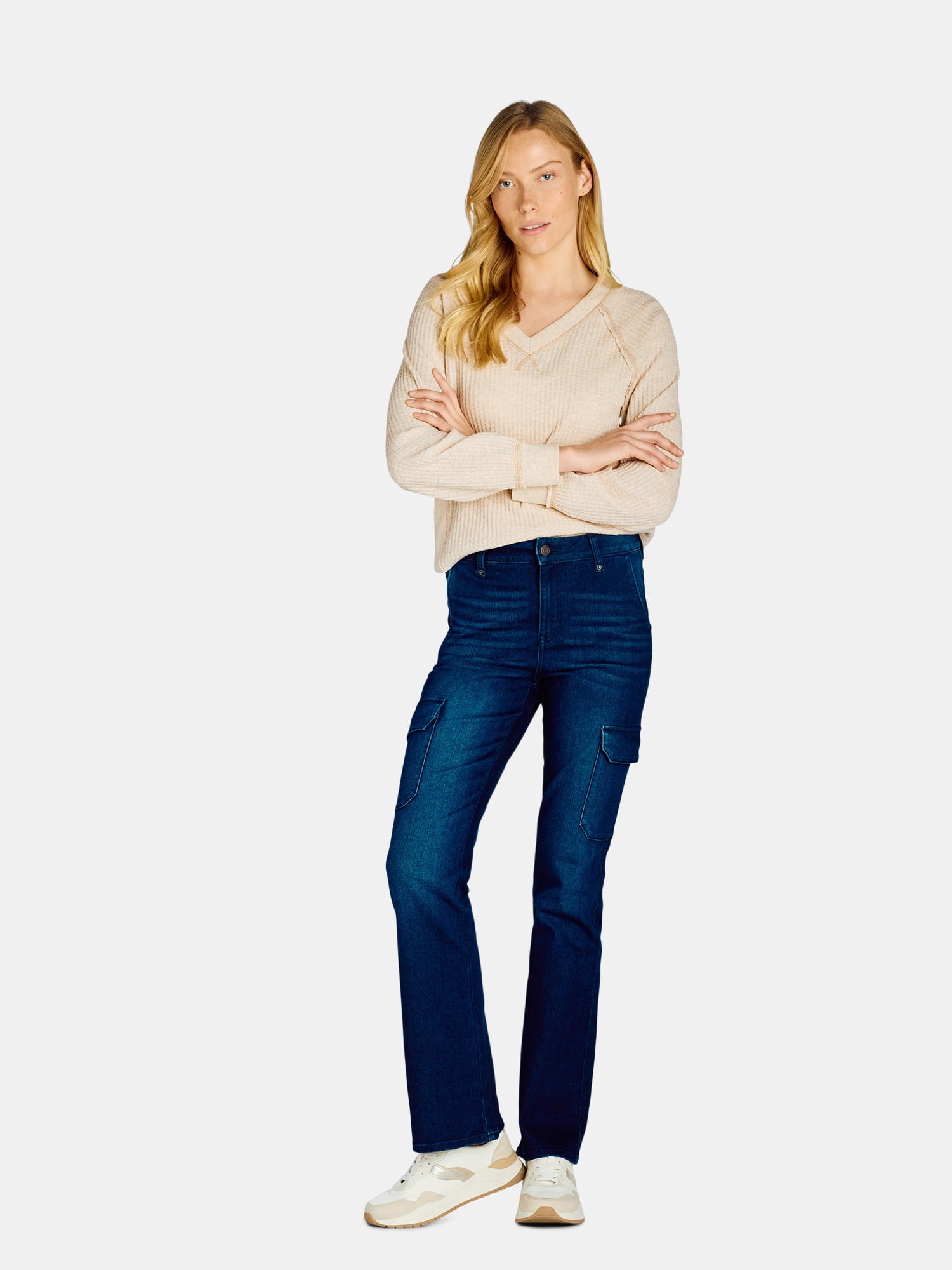 Time And Tru Women s High Rise Cargo Flare Jean 30 32 34 Inseams time-and-tru-women-s-high-rise-cargo-flare-jean-30-32-34-inseams