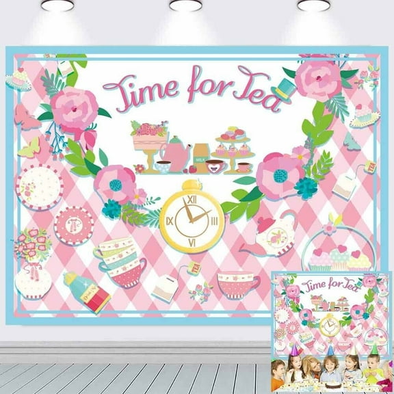 Time for Tea Party Supplies Party Decoration Backdrop Banner Poster Vinyl 7x5ft