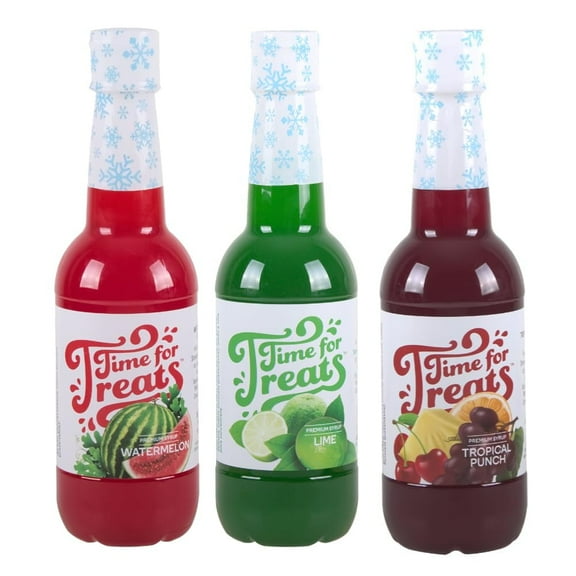 Time for Treats Flavored Syrups, 3 Pack, Tropical Punch, Lime, Watermelon, Multicolor