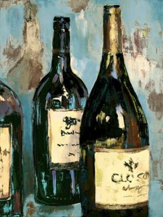 Time for Wine on Blue I Canvas Art - Lanie Loreth (18X24)