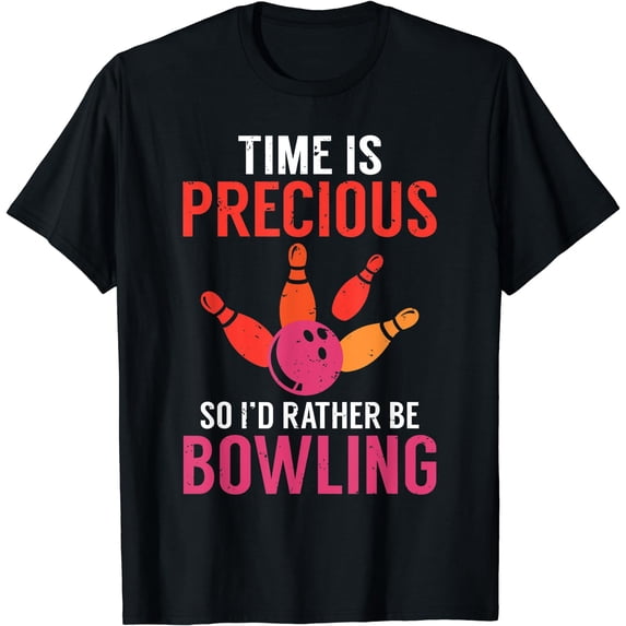 Time is Precious so id rather be Bowling Team Bowler T-Shirt Black Small