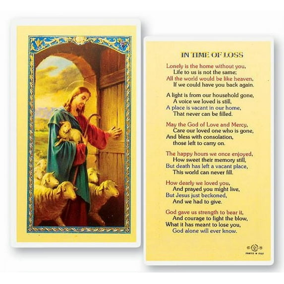 Time of Loss Laminated Catholic Prayer Holy Card with Prayer on Back, Pack of 25