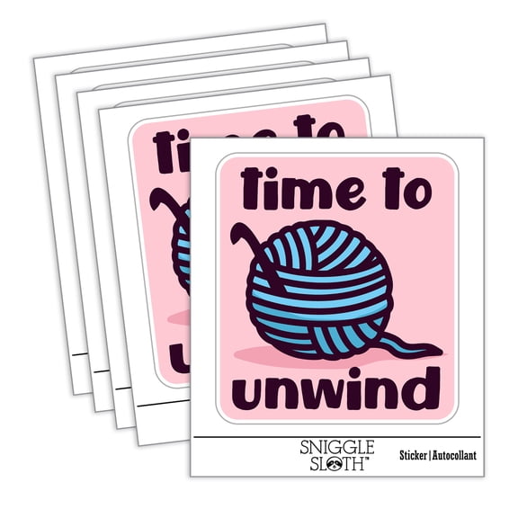 Time to Unwind Crocheting Car Window Bumper Water Bottle Phone Tablet Laptop Waterproof Vinyl Decal Sticker Set 5-Pack - Gloss Finish - 4.0"