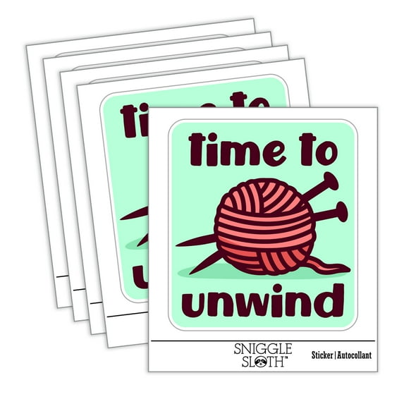 Time to Unwind Knitting Car Window Bumper Water Bottle Phone Tablet Laptop Waterproof Vinyl Decal Sticker Set 5-Pack - Gloss Finish - 5.0"