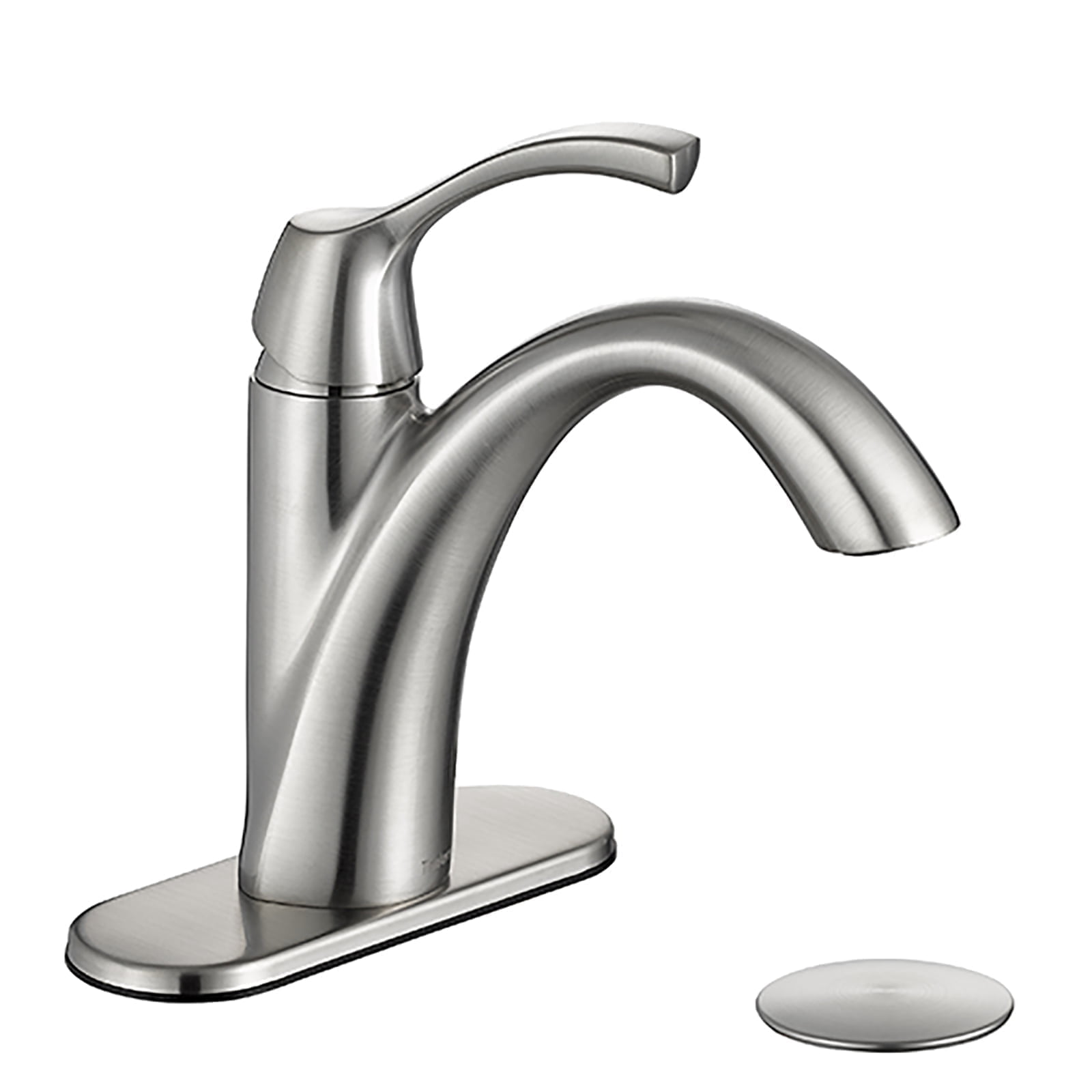 TimeArrow Bathroom Faucet Brushed Nickel, Single Handle Bathroom Sink Faucet for 1 Hole with 3 Holes Deck Plate, Lavatory Vanity Faucet, Pop Up Drain and Water Supply Lines Included, TAF206-BN
