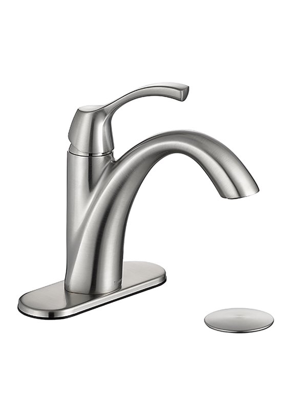 Bathroom Faucet Brushed Nickel, Single Handle Bathroom Sink Faucet for 1 Hole with 3 Holes Deck Plate, Lavatory Vanity Faucet, Pop Up Drain and Water Supply Lines Included, TAF206-BN